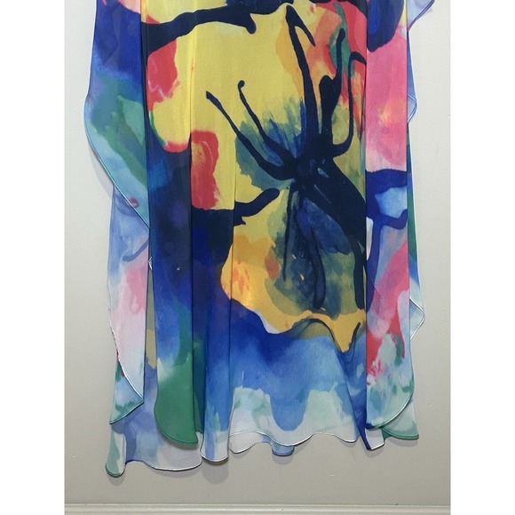 NEW Frank Lyman Blue Floral Chiffon Overlay Flowy Dress Cruise Beach Resort Sz L - Picture 6 of 15